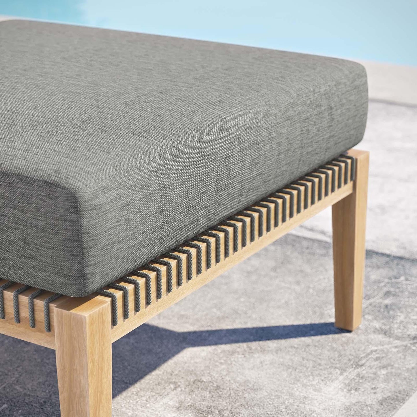 Modway Clearwater Outdoor Patio Teak Wood Ottoman FredCo