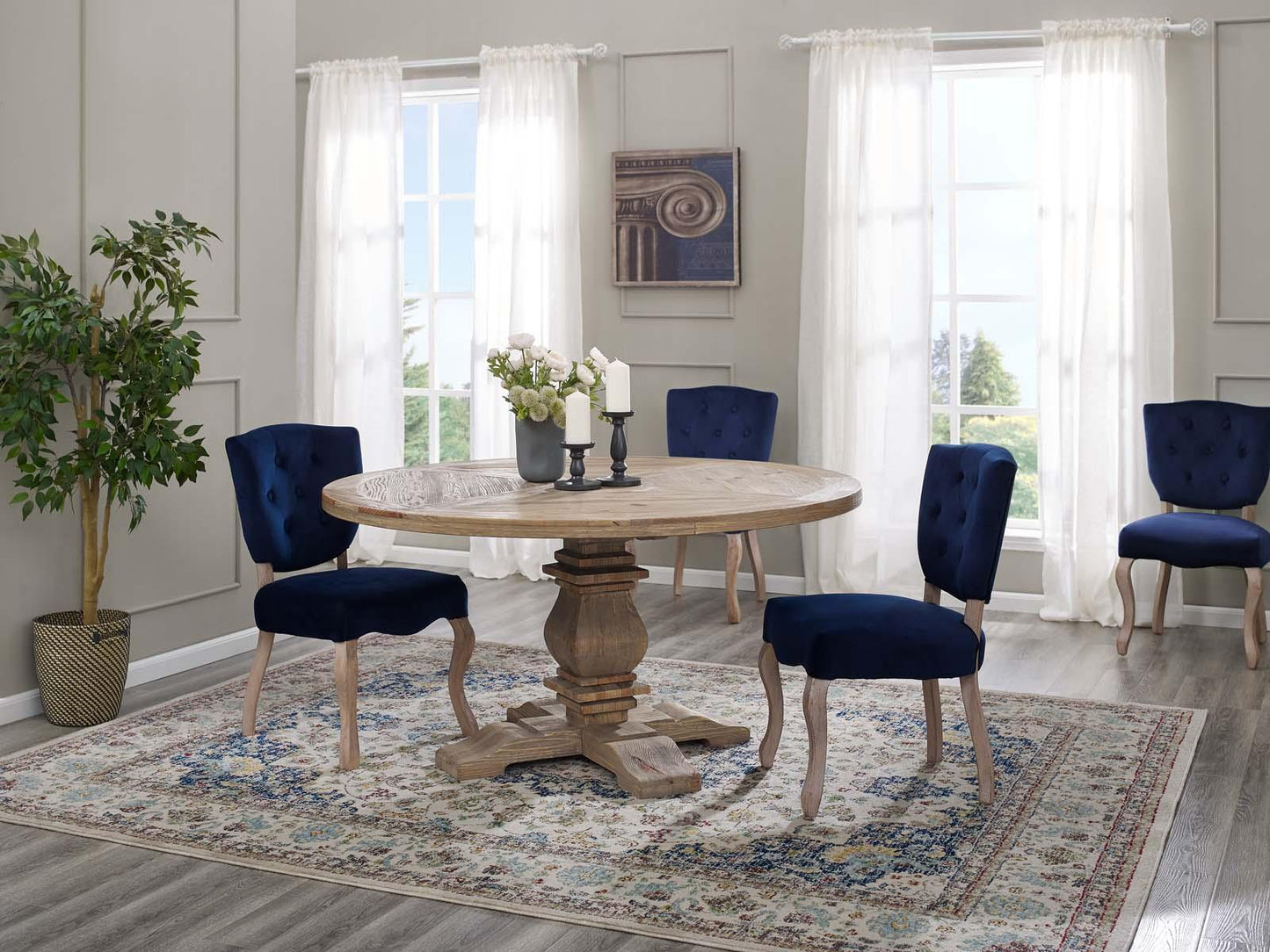 Modway Column 59" Round Pine Wood Dining Table FredCo