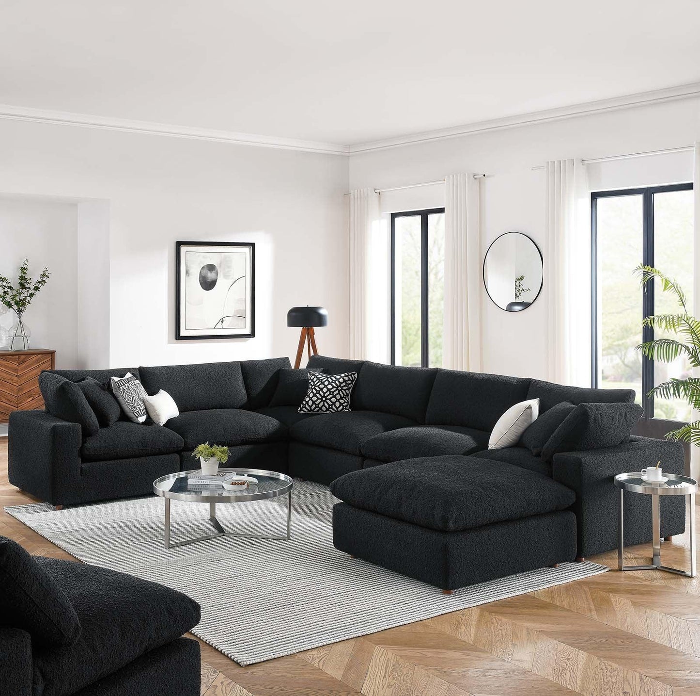 Modway Commix Down Filled Overstuffed Boucle 7-Piece Sectional Sofa FredCo