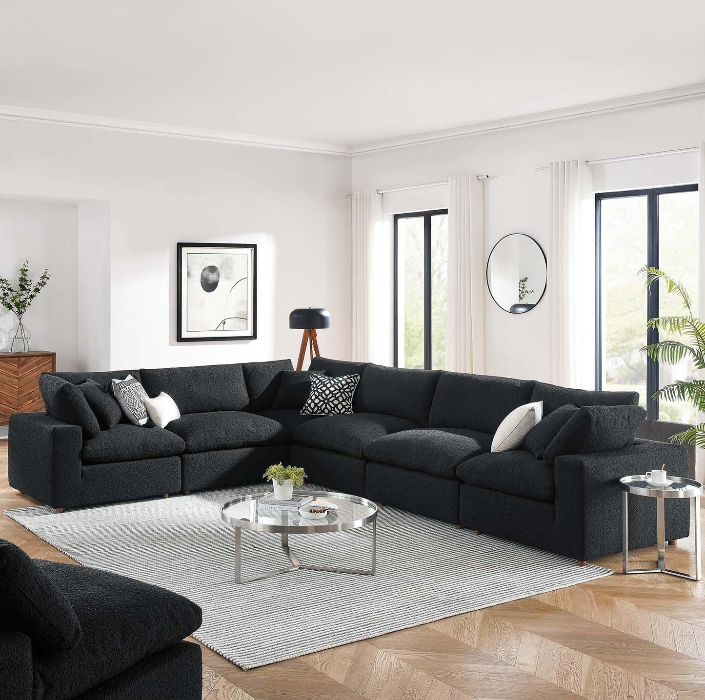 Modway Commix Down Filled Overstuffed Boucle Fabric 6-Piece Sectional Sofa FredCo