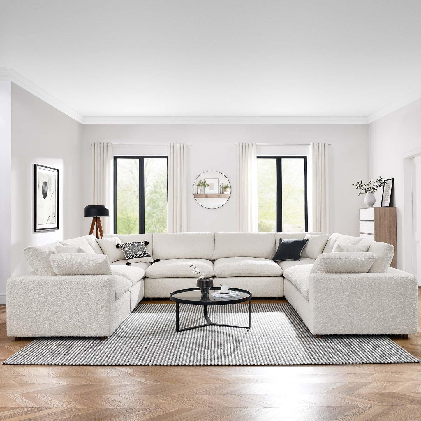 Modway Commix Down Filled Overstuffed Boucle Fabric 8-Piece Sectional Sofa FredCo