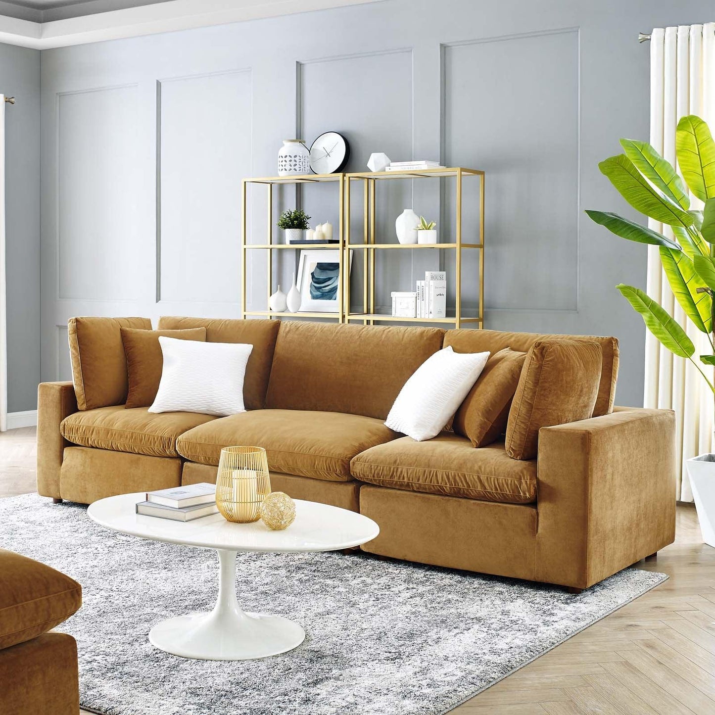 Modway Commix Down Filled Overstuffed Performance Velvet 3-Seater Sofa FredCo