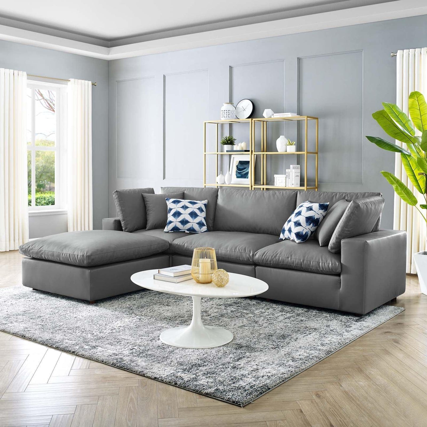 Modway Commix Down Filled Overstuffed Vegan Leather 4-Piece Sectional Sofa FredCo