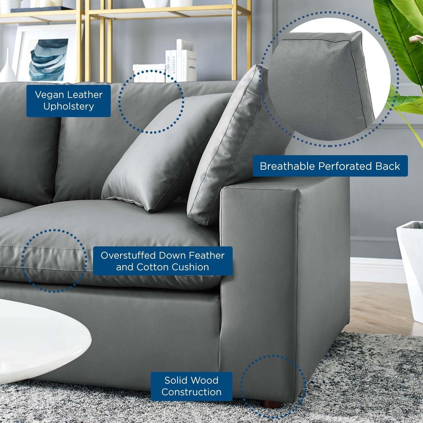 Modway Commix Down Filled Overstuffed Vegan Leather 4-Piece Sectional Sofa FredCo