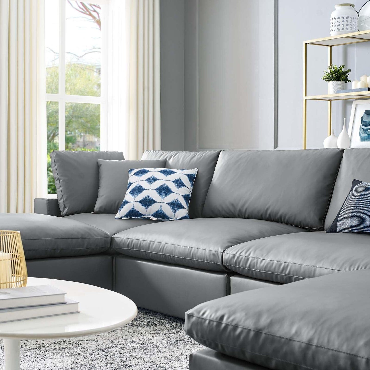 Modway Commix Down Filled Overstuffed Vegan Leather 6-Piece Sectional Sofa FredCo