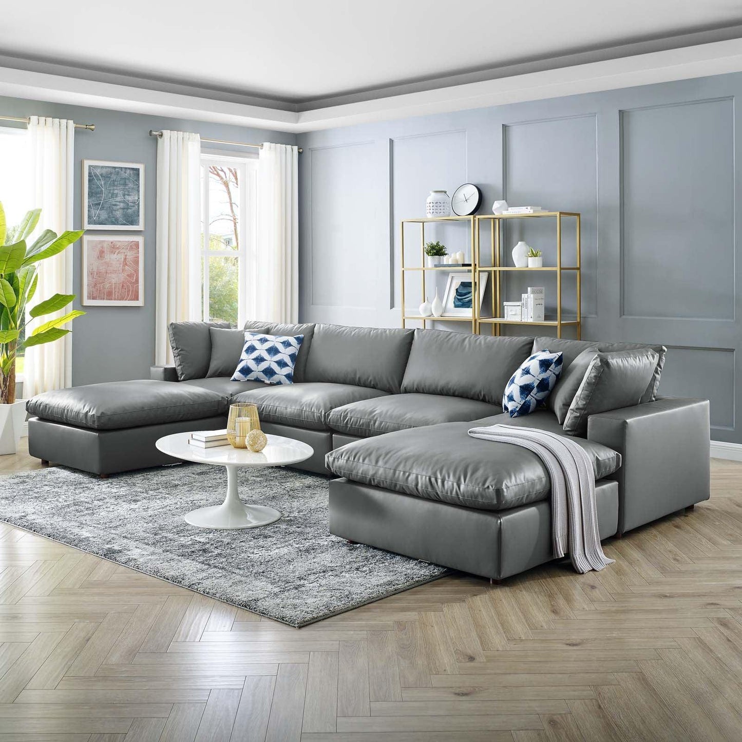 Modway Commix Down Filled Overstuffed Vegan Leather 6-Piece Sectional Sofa FredCo