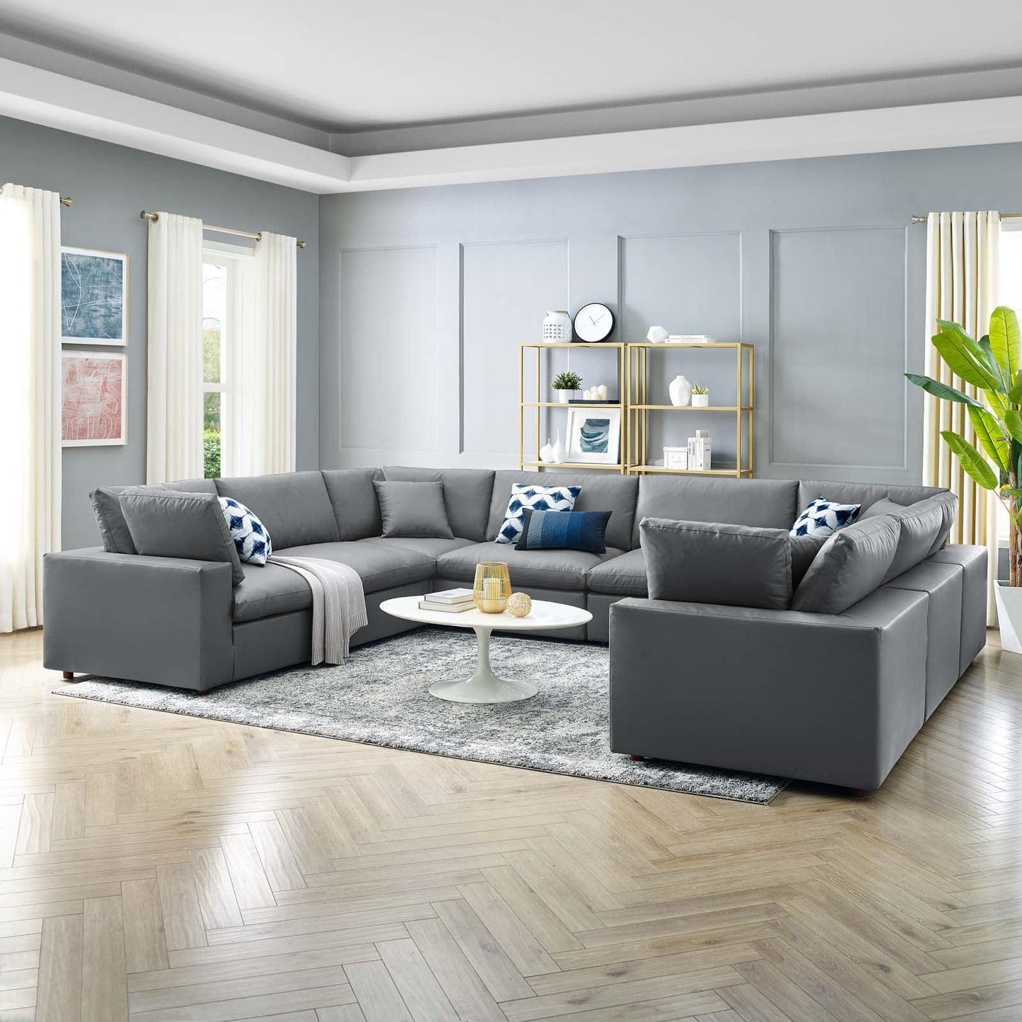 Modway Commix Down Filled Overstuffed Vegan Leather 8-Piece Sectional Sofa FredCo