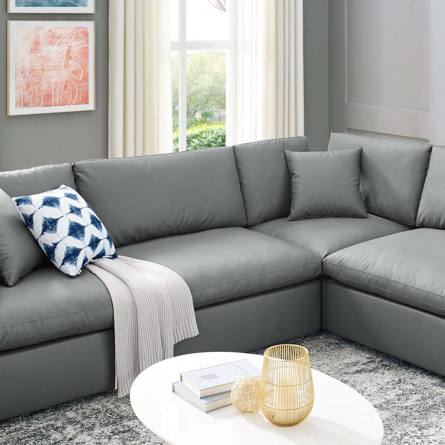 Modway Commix Down Filled Overstuffed Vegan Leather 8-Piece Sectional Sofa FredCo