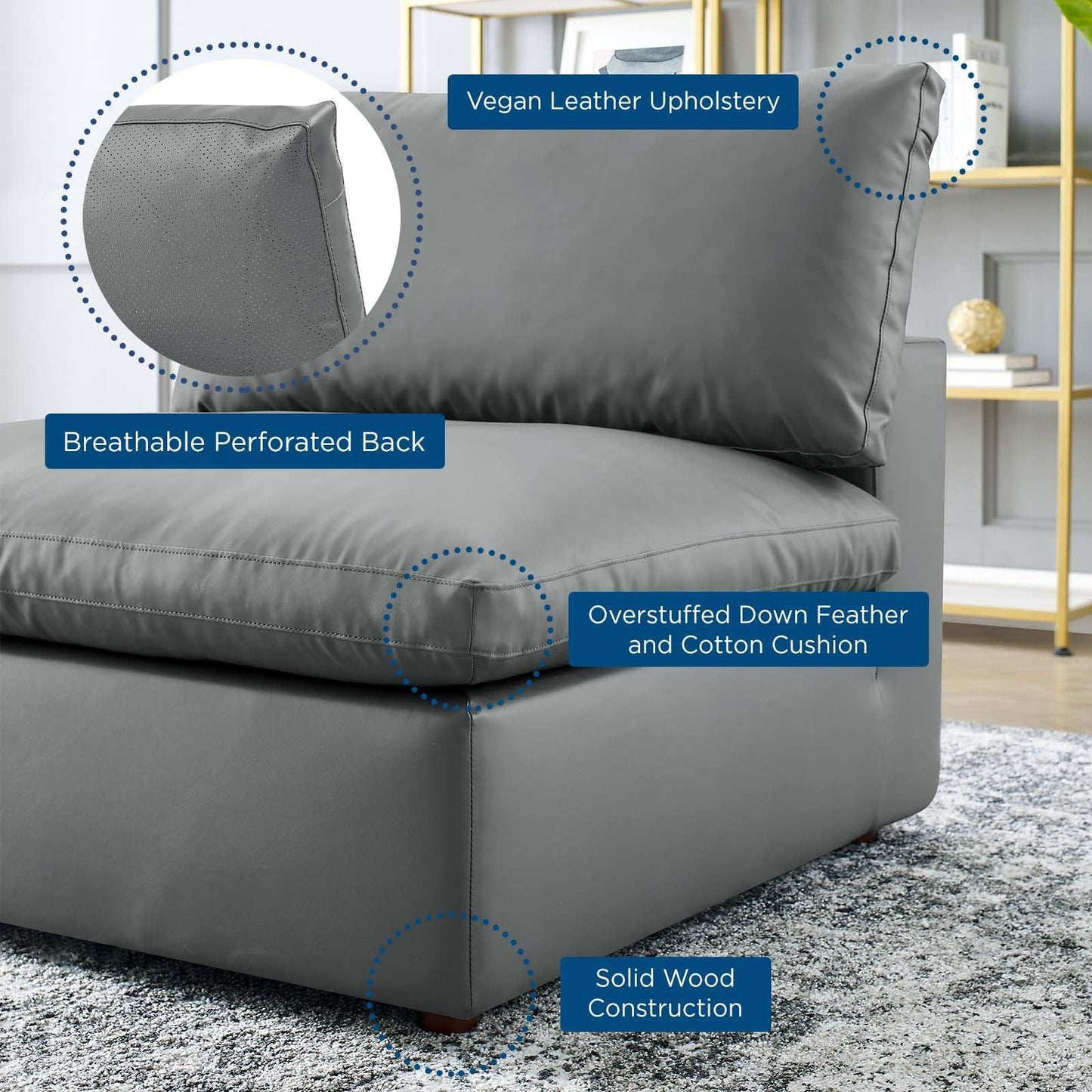Modway Commix Down Filled Overstuffed Vegan Leather Armless Chair FredCo