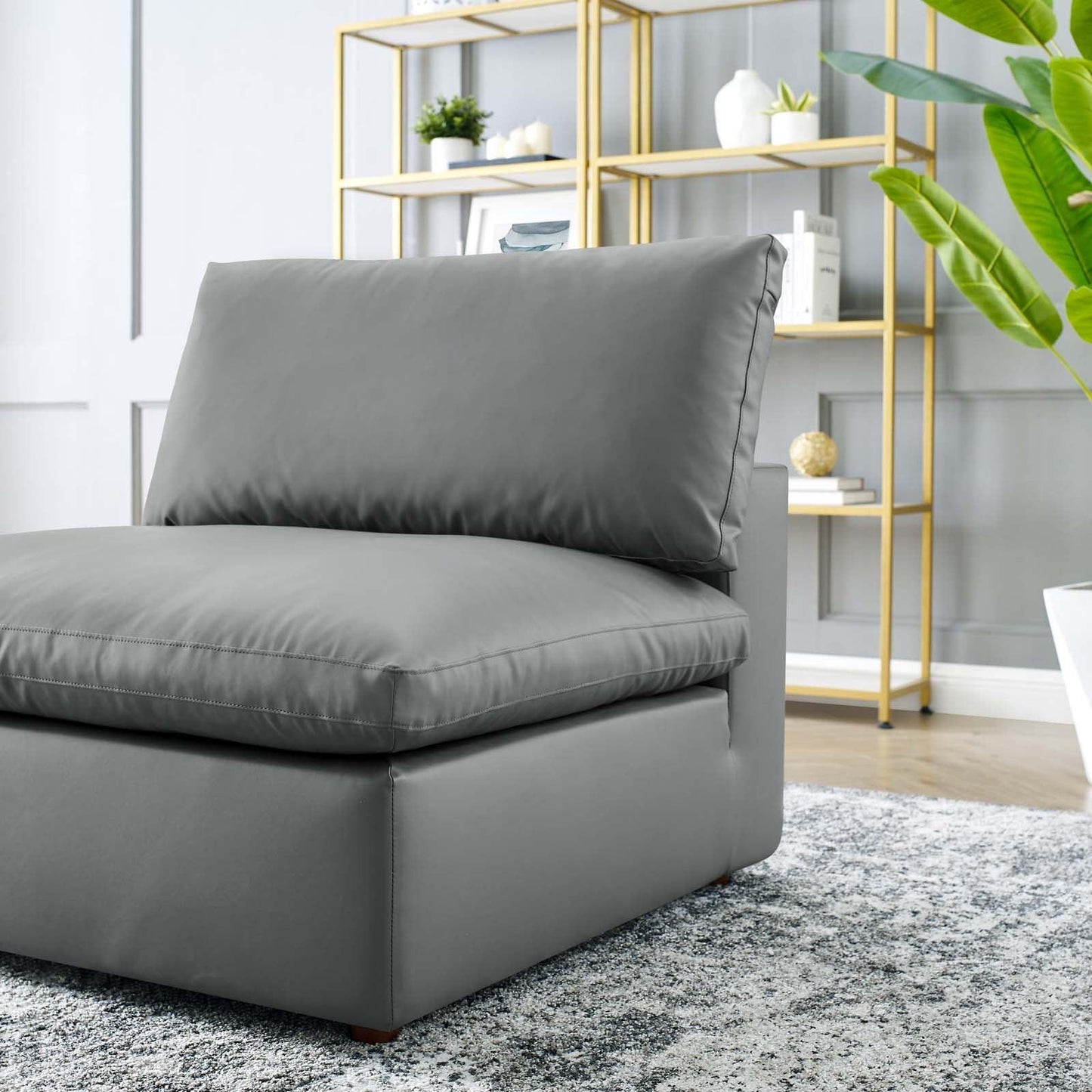 Modway Commix Down Filled Overstuffed Vegan Leather Armless Chair FredCo