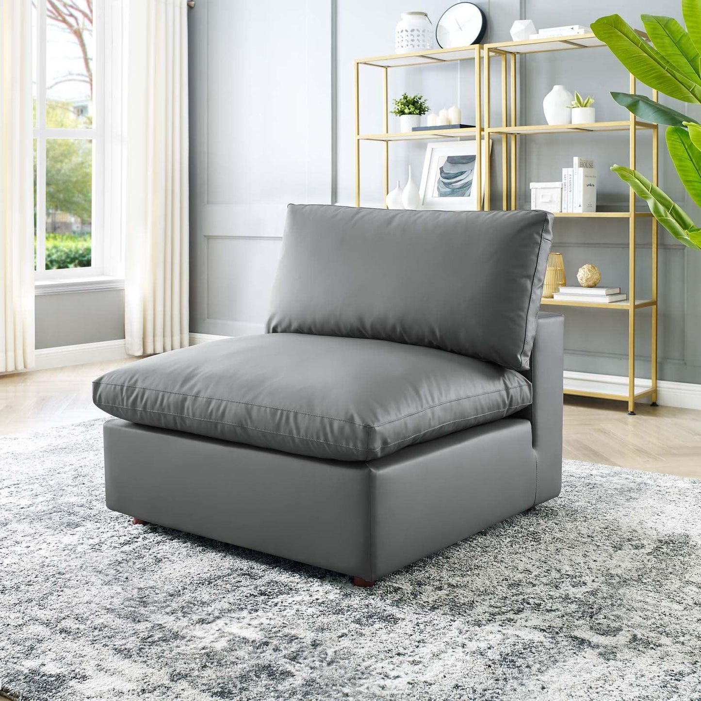 Modway Commix Down Filled Overstuffed Vegan Leather Armless Chair FredCo