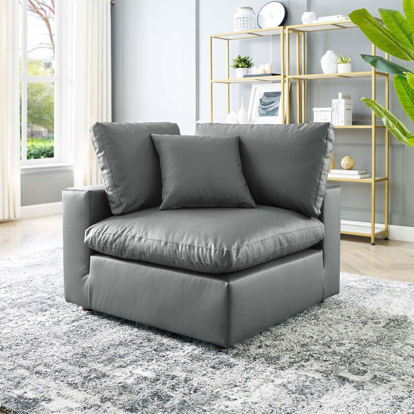 Modway Commix Down Filled Overstuffed Vegan Leather Corner Chair FredCo