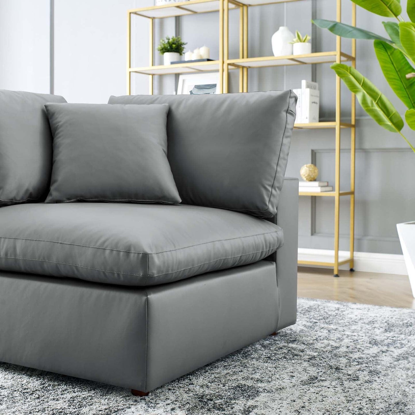 Modway Commix Down Filled Overstuffed Vegan Leather Corner Chair FredCo