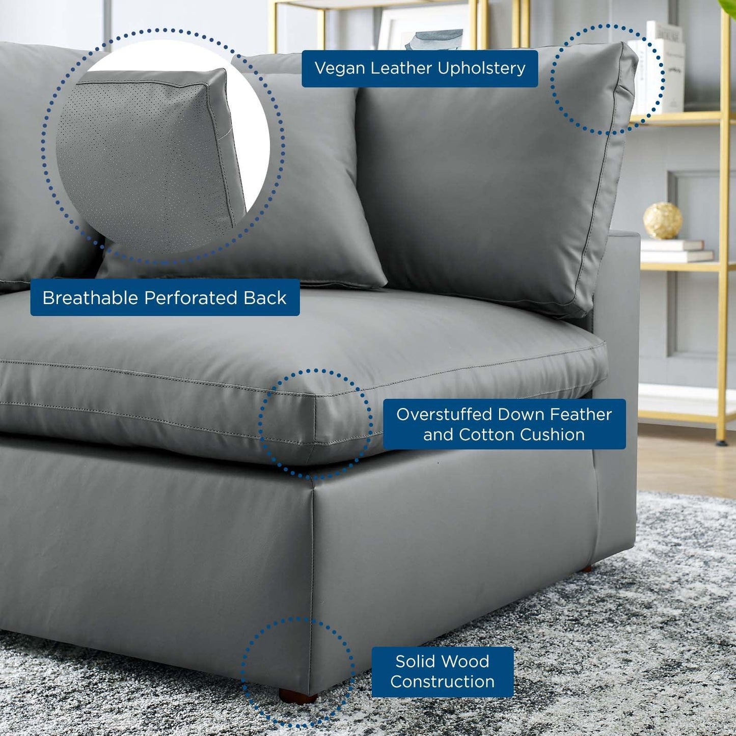 Modway Commix Down Filled Overstuffed Vegan Leather Corner Chair FredCo