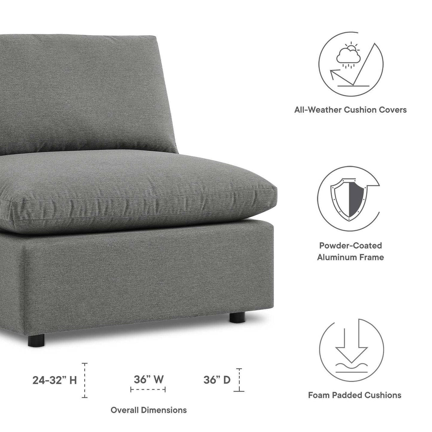 Modway Commix Overstuffed Outdoor Patio Armless Chair FredCo