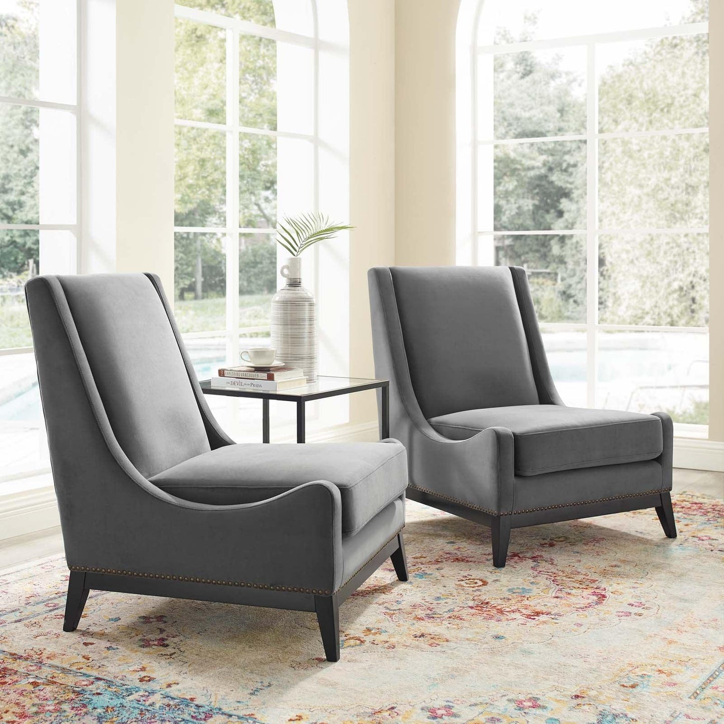 Modway Confident Lounge Chair Upholstered Performance Velvet Set of 2 FredCo