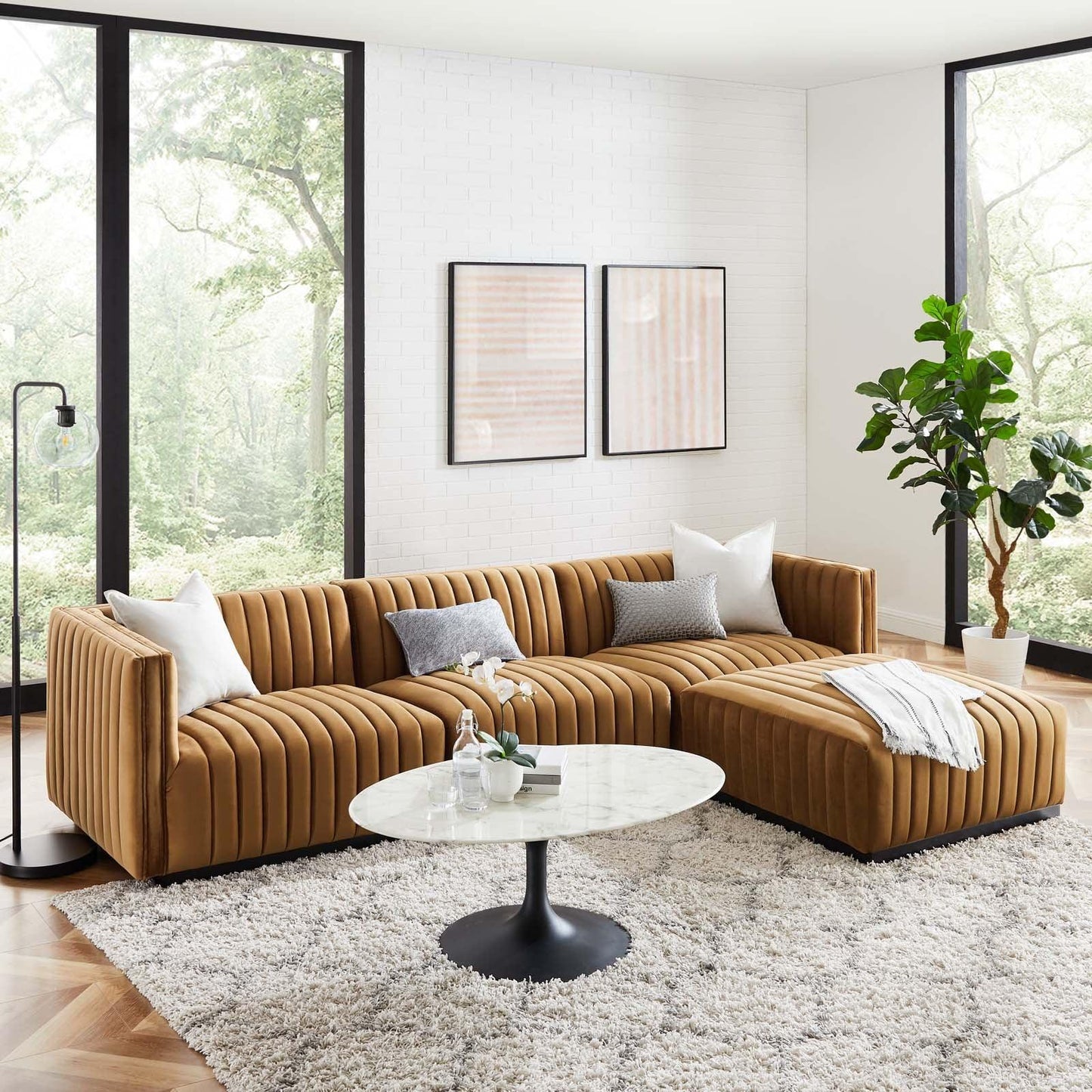 Modway Conjure Channel Tufted Performance Velvet 4-Piece Sectional FredCo