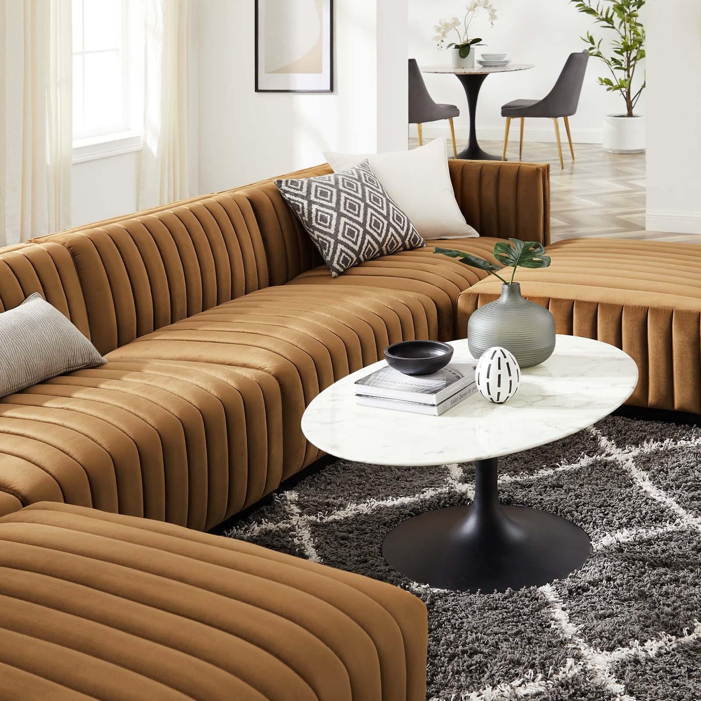 Modway Conjure Channel Tufted Performance Velvet 6-Piece Sectional FredCo