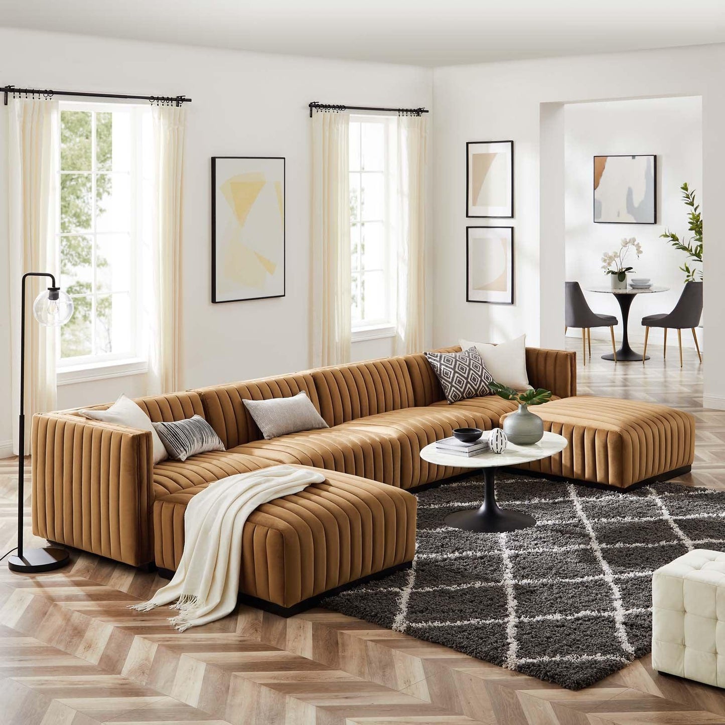 Modway Conjure Channel Tufted Performance Velvet 6-Piece Sectional FredCo
