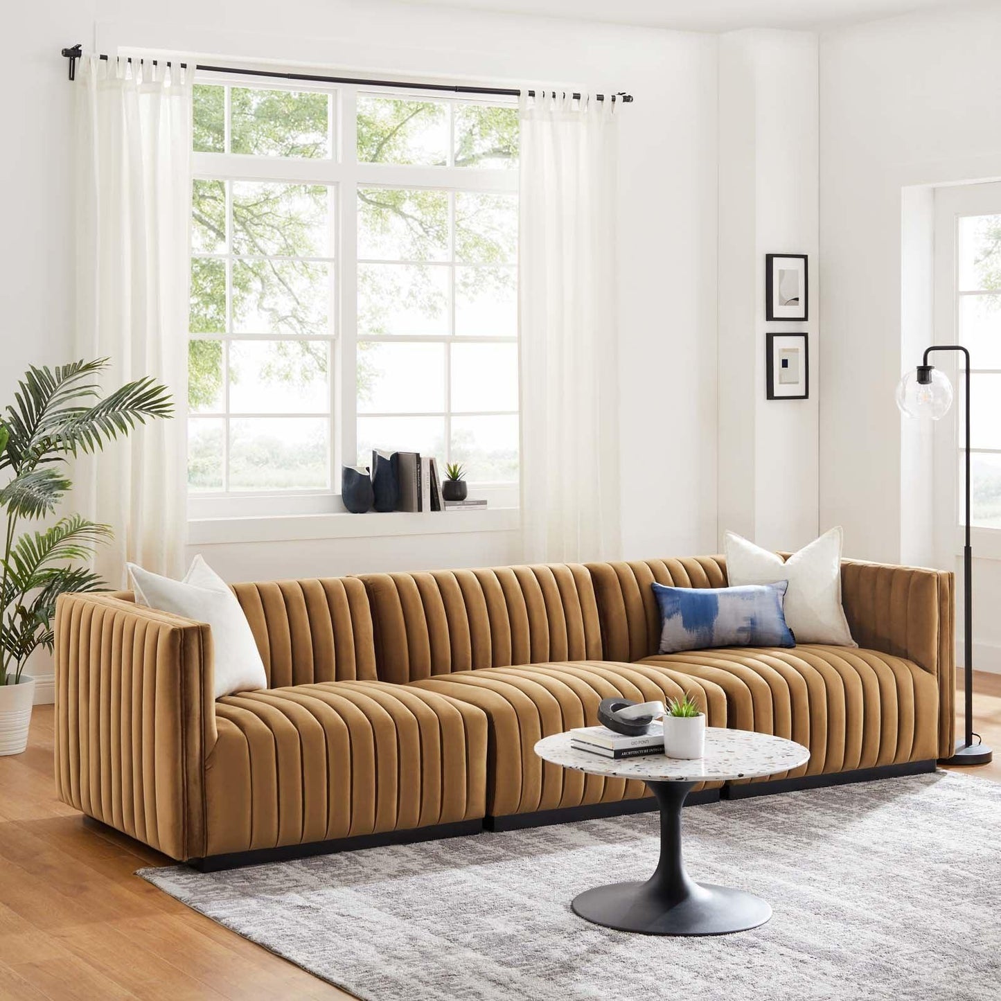 Modway Conjure Channel Tufted Performance Velvet Sofa FredCo