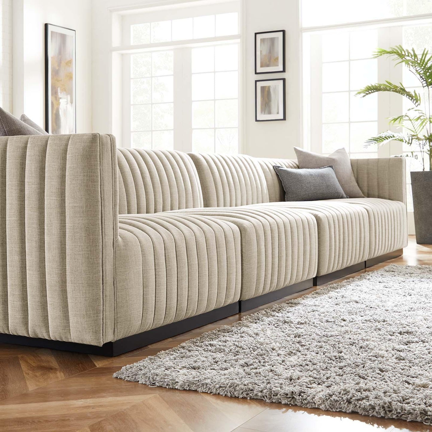 Modway Conjure Channel Tufted Upholstered Fabric 4-Piece Sofa FredCo