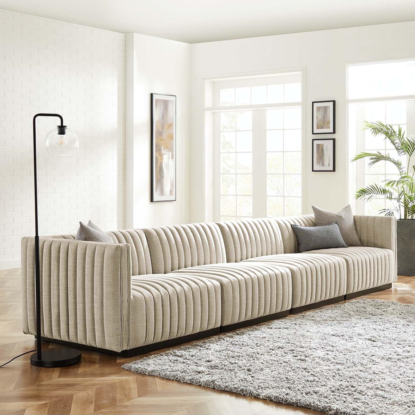 Modway Conjure Channel Tufted Upholstered Fabric 4-Piece Sofa FredCo
