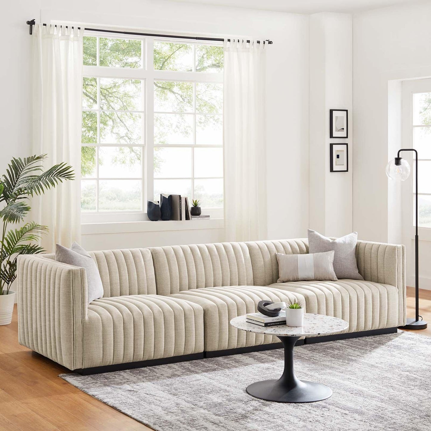 Modway Conjure Channel Tufted Upholstered Fabric Sofa FredCo