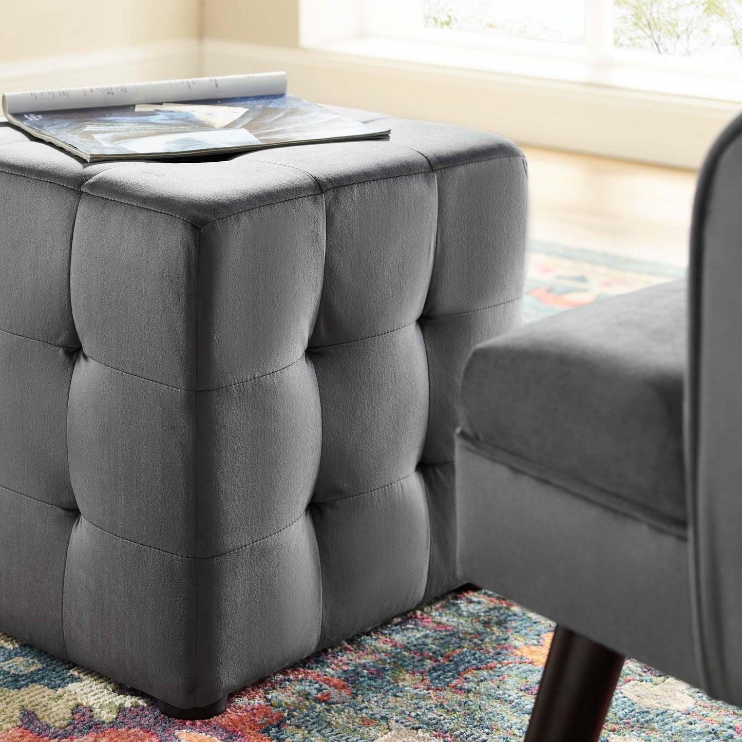 Modway Contour Tufted Cube Performance Velvet Ottoman FredCo