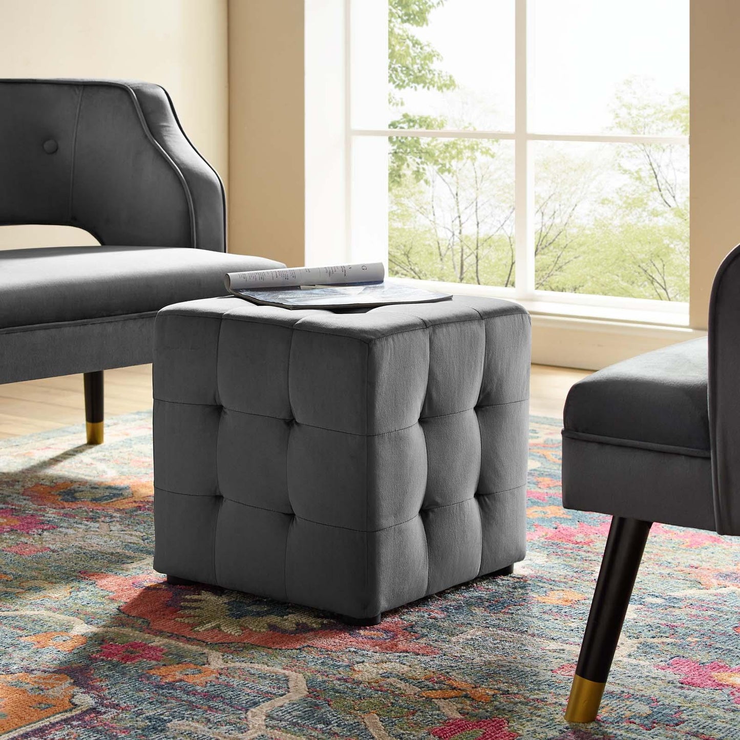 Modway Contour Tufted Cube Performance Velvet Ottoman FredCo
