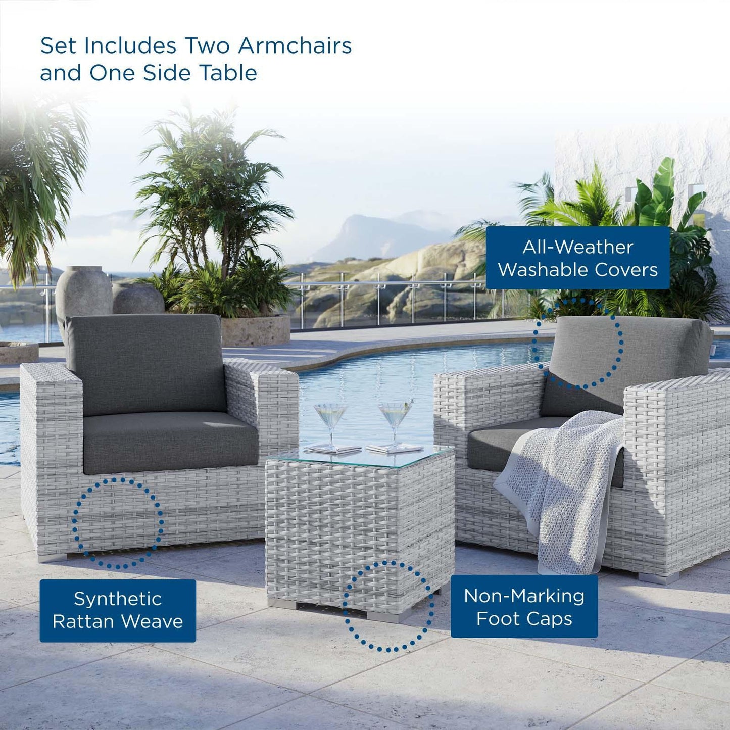 Modway Convene 3-Piece Outdoor Patio Set FredCo