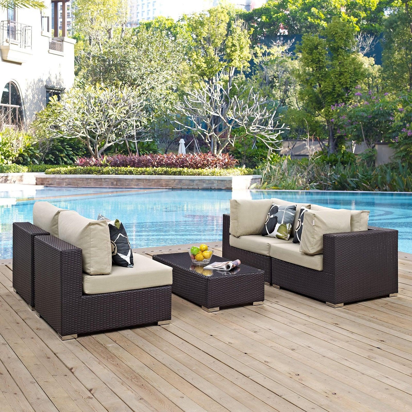 Modway Convene 5 Piece Outdoor Patio Sectional Set, EEI-2356 FredCo