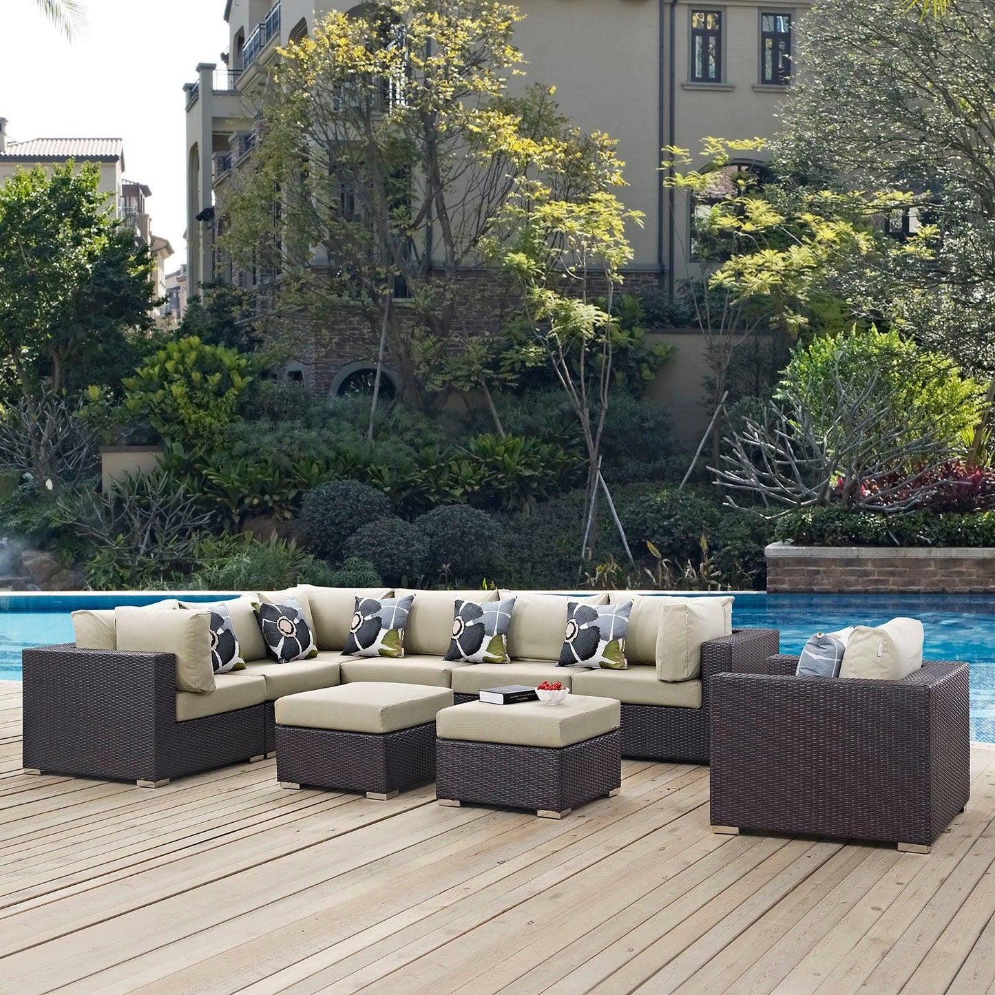 Modway Convene 9 Piece Outdoor Patio Sectional Set, EEI-2373 FredCo