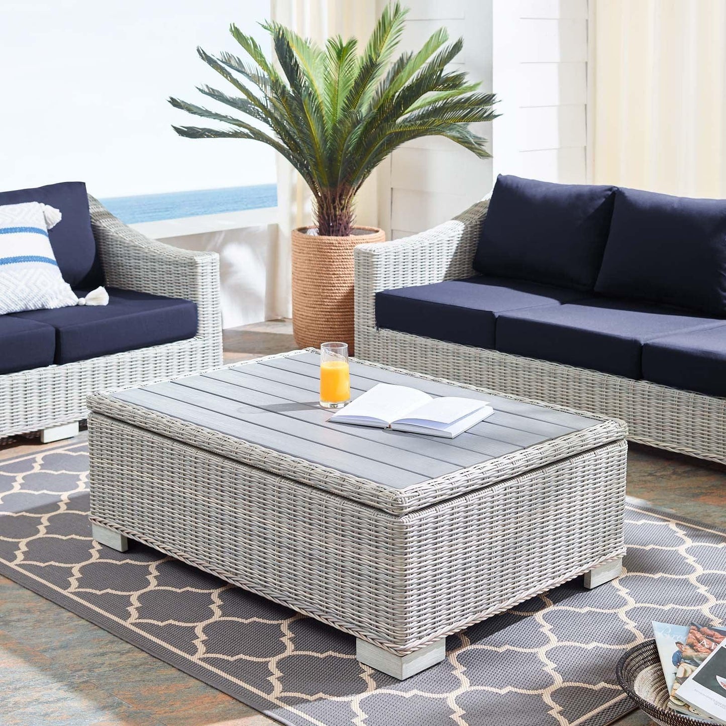 Modway Conway 45" Outdoor Patio Wicker Rattan Coffee Table FredCo