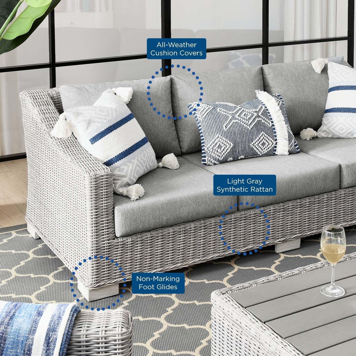 Modway Conway Outdoor Patio Wicker Rattan Sofa FredCo