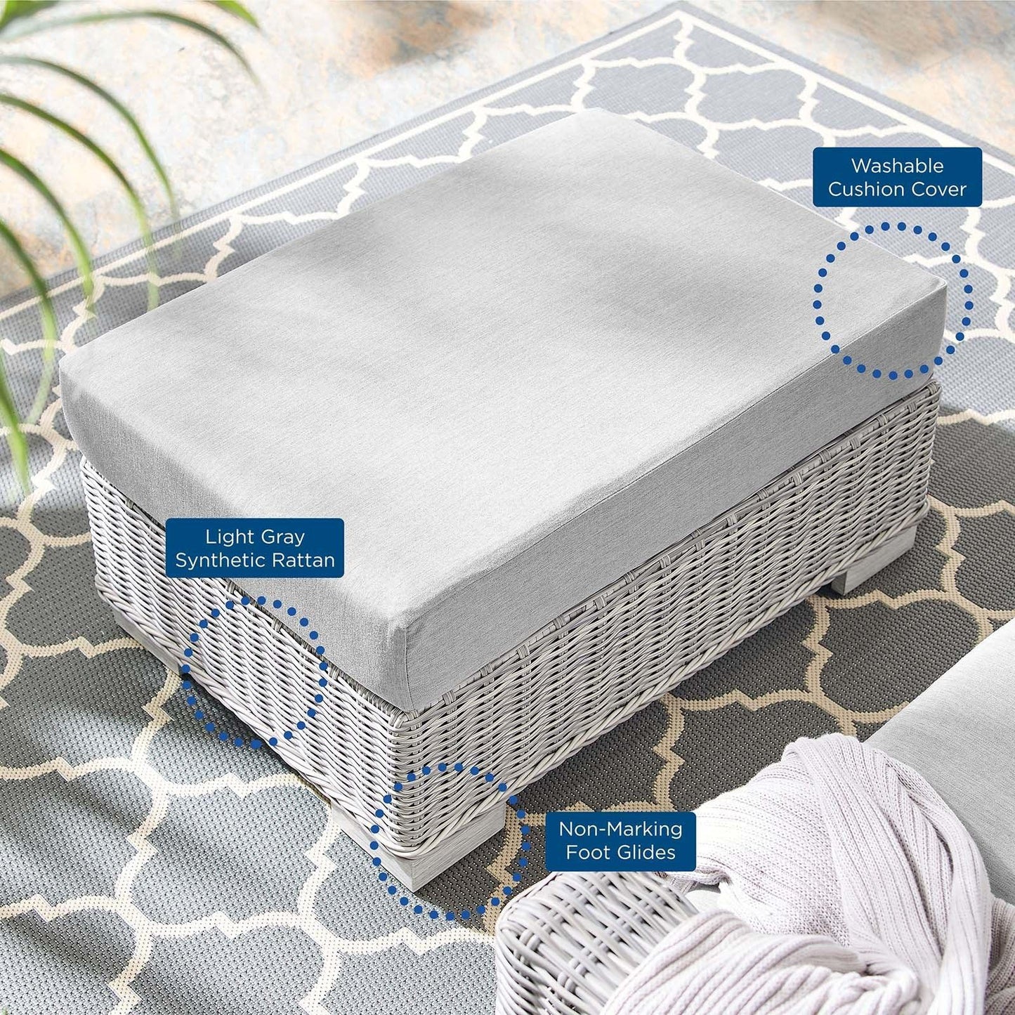 Modway Conway Sunbrella® Outdoor Patio Wicker Rattan Ottoman FredCo