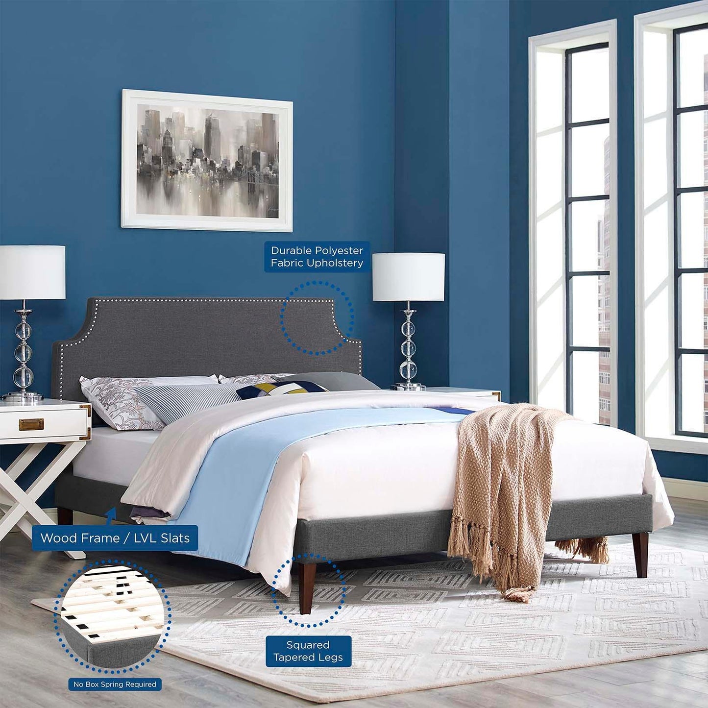 Modway Corene Full Fabric Platform Bed with Squared Tapered Legs FredCo