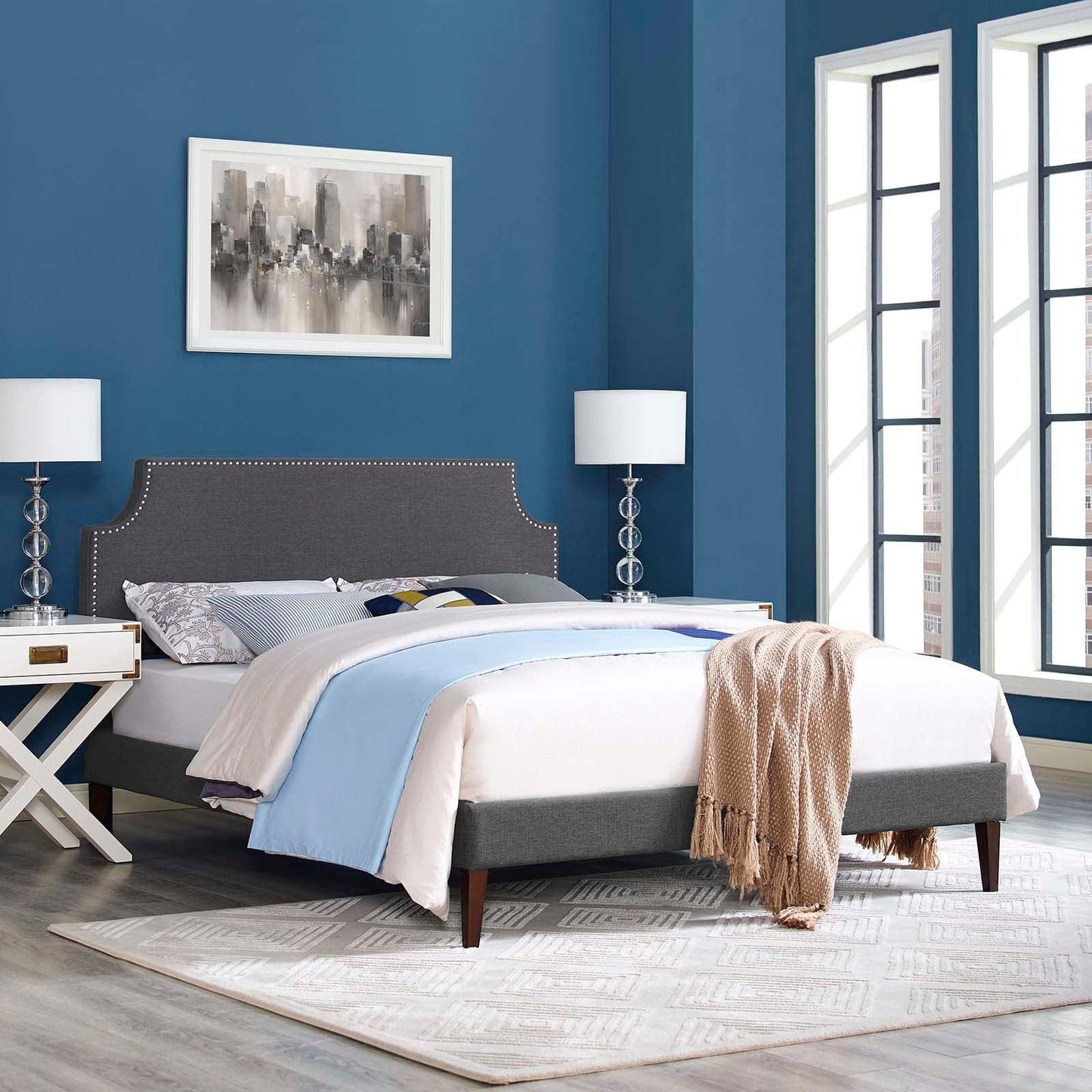 Modway Corene King Fabric Platform Bed with Squared Tapered Legs FredCo