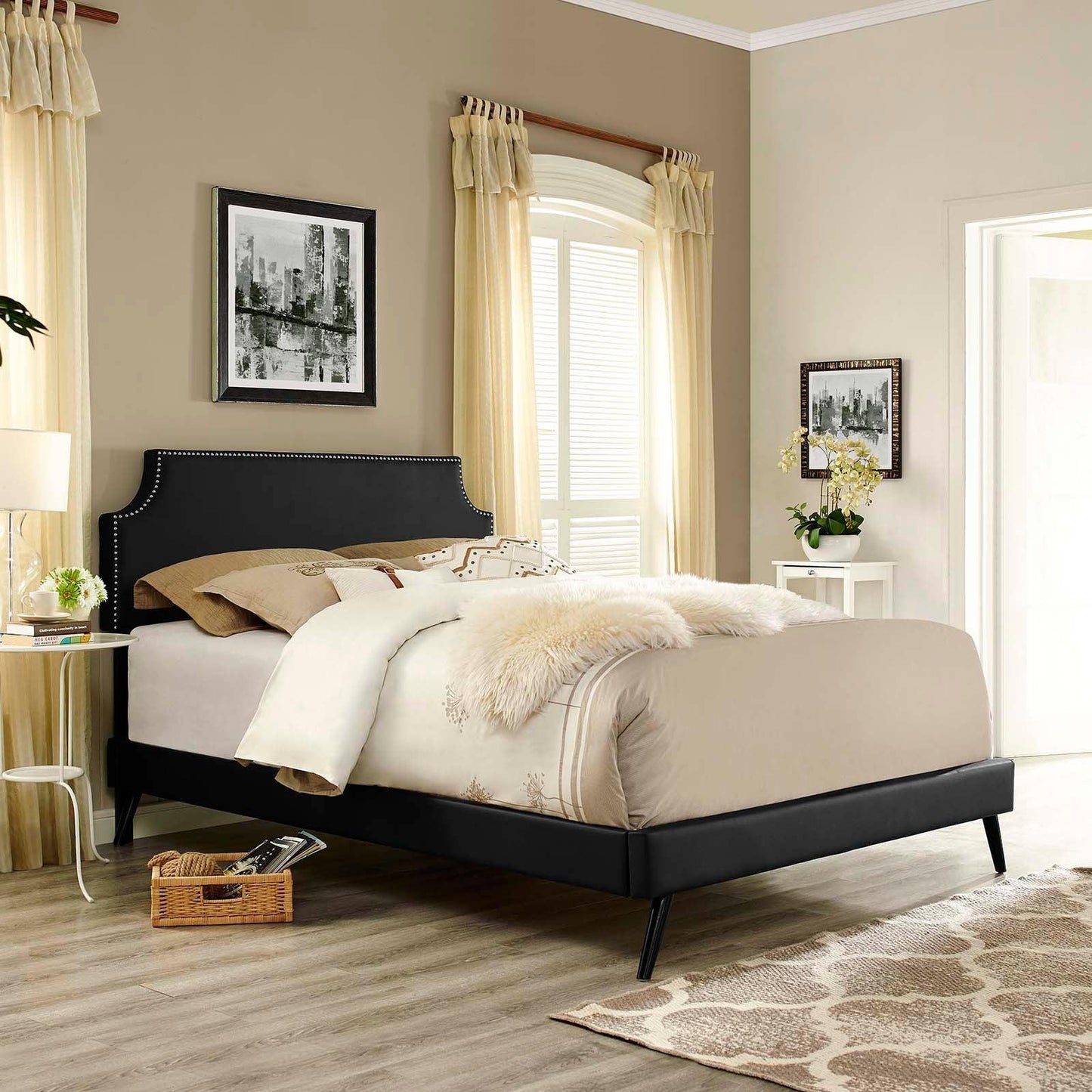 Modway Corene Queen Vinyl Platform Bed with Round Splayed Legs FredCo