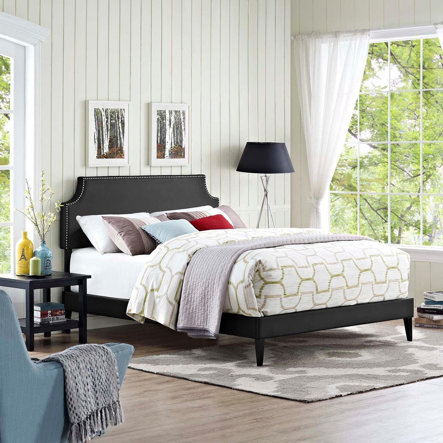 Modway Corene Queen Vinyl Platform Bed with Squared Tapered Legs FredCo
