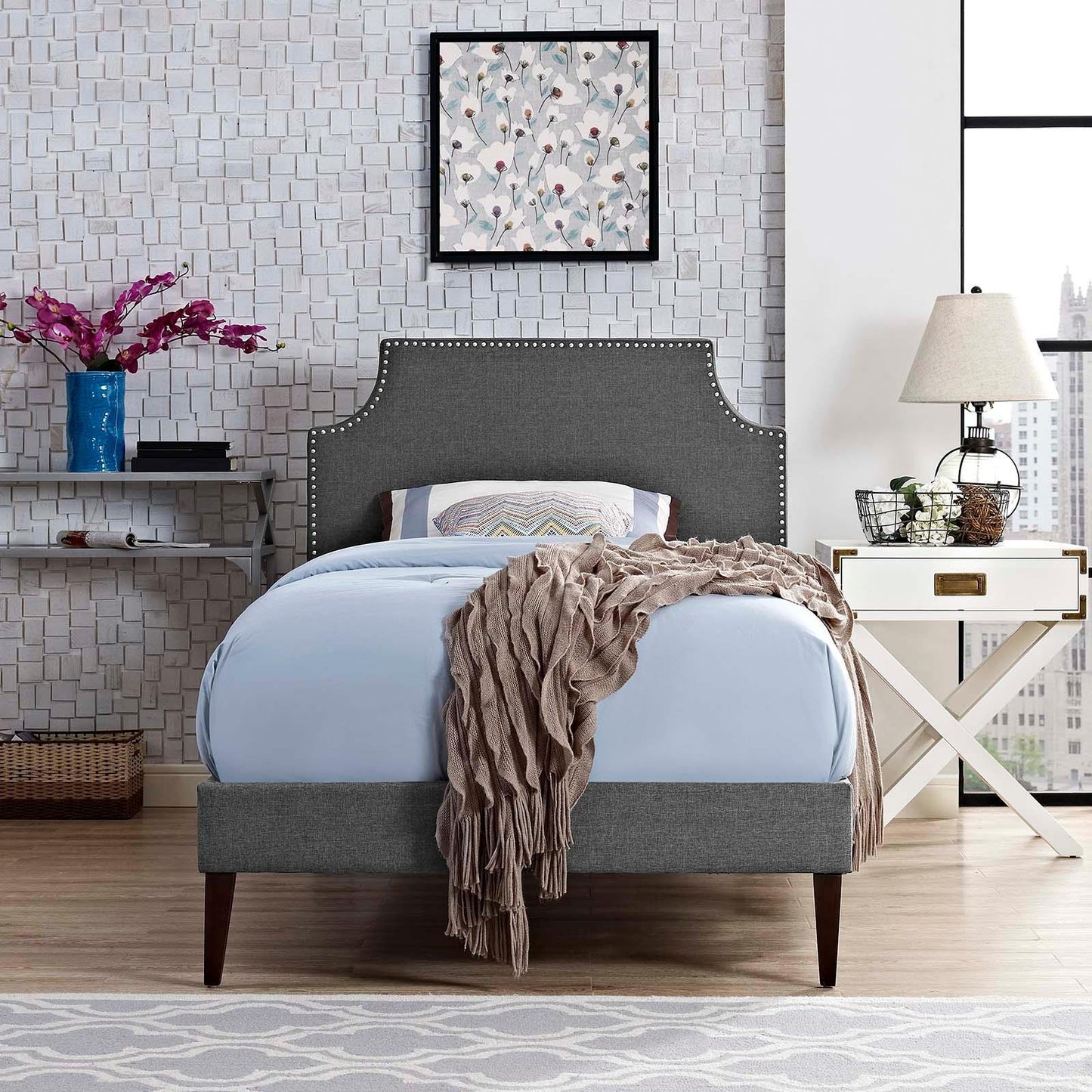 Modway Corene Twin Fabric Platform Bed with Squared Tapered Legs FredCo
