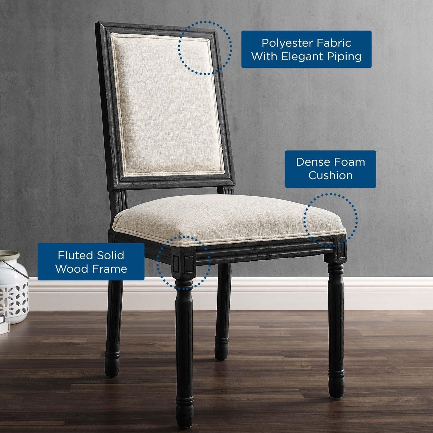 Modway Court French Vintage Upholstered Fabric Dining Side Chair FredCo
