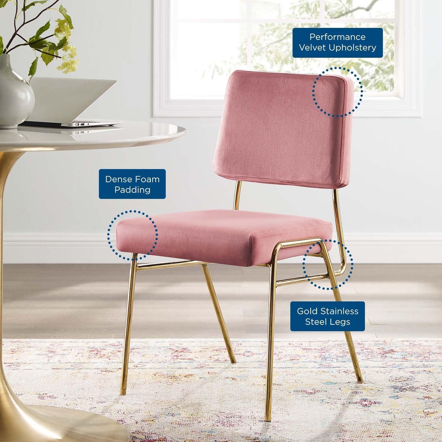 Modway Craft Performance Velvet Dining Side Chair FredCo