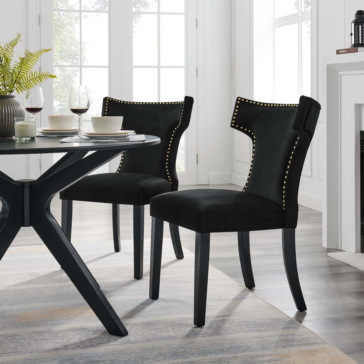 Modway Curve Performance Velvet Dining Chairs - Set of 2 FredCo