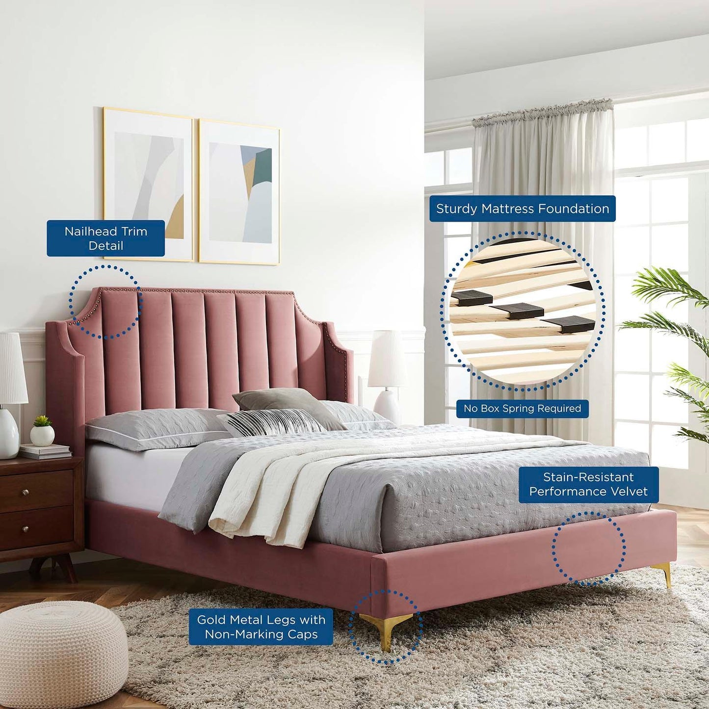 Modway Daniella Performance Velvet Queen Platform Bed FredCo