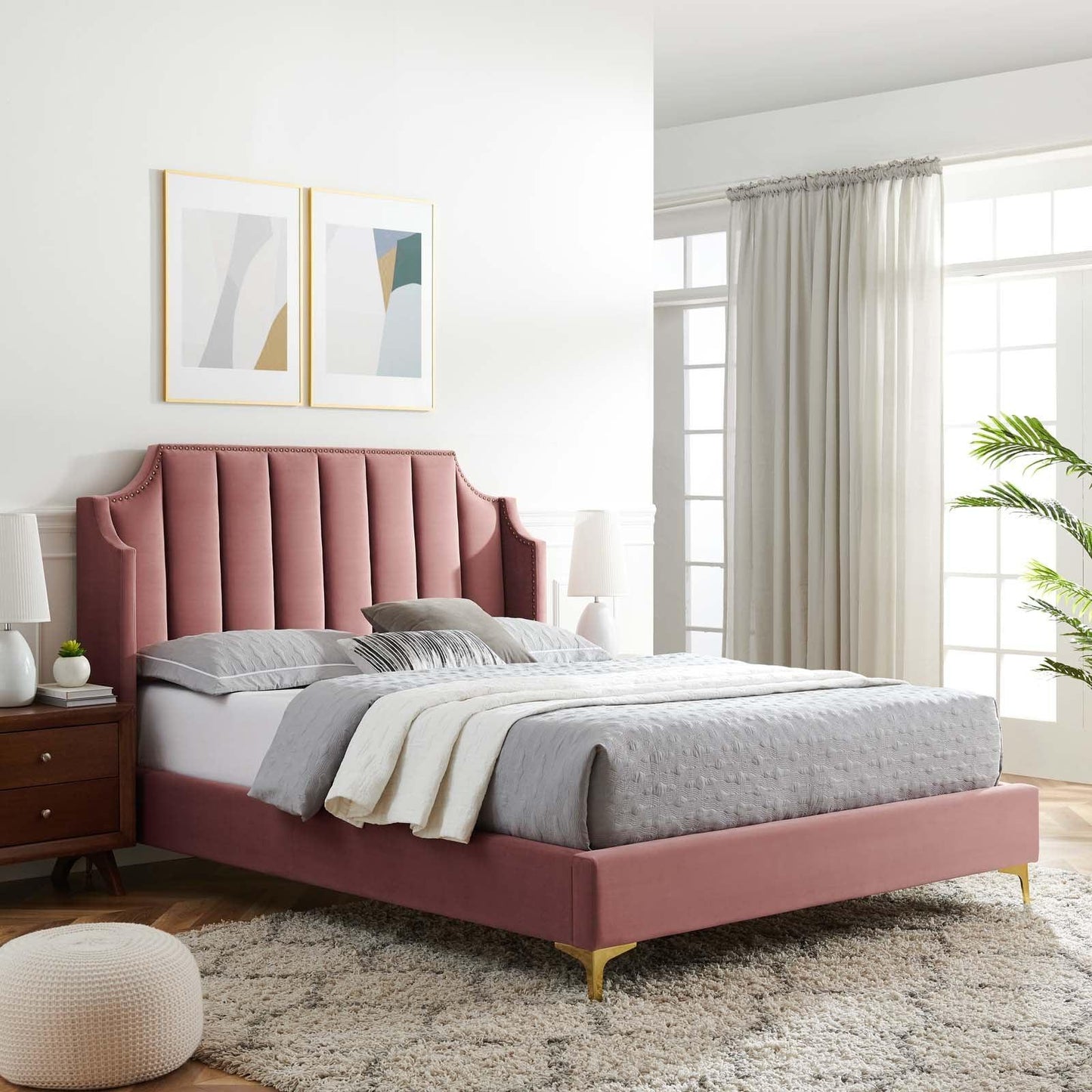 Modway Daniella Performance Velvet Queen Platform Bed FredCo