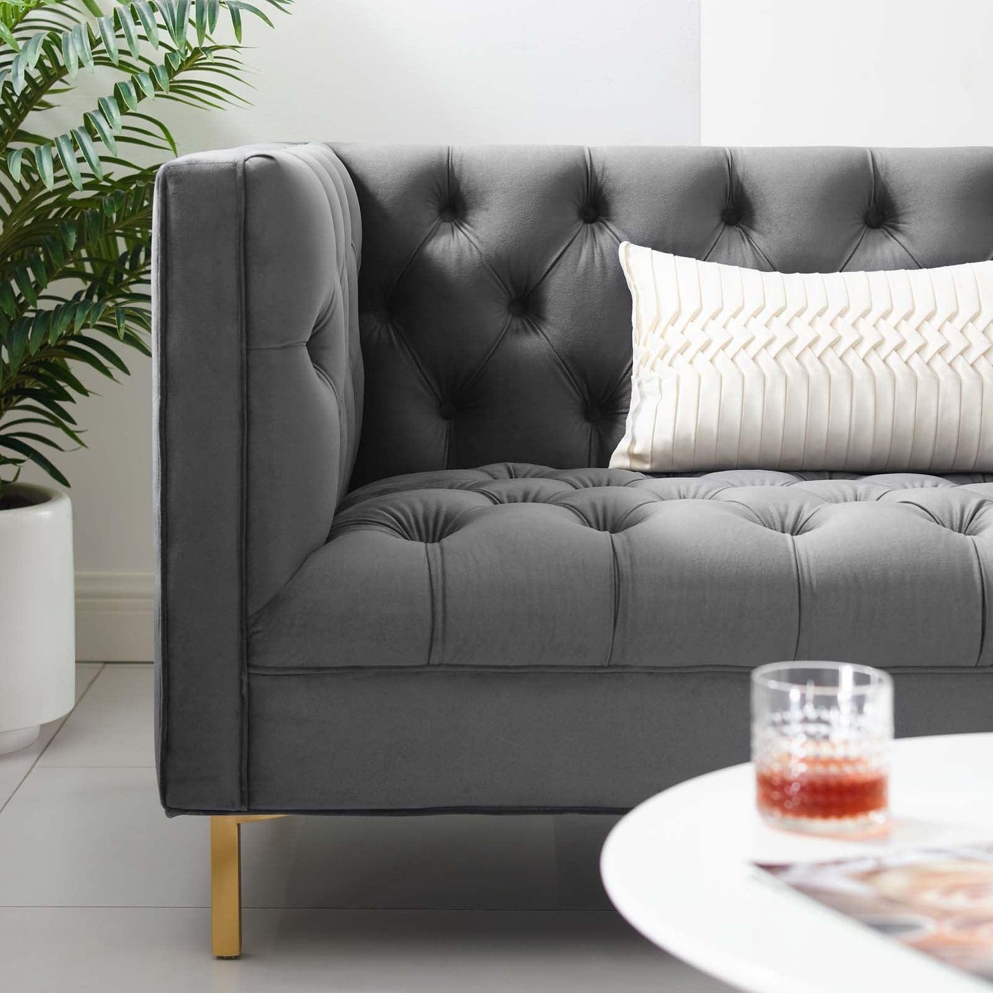Modway Delight Tufted Button Performance Velvet Sofa FredCo