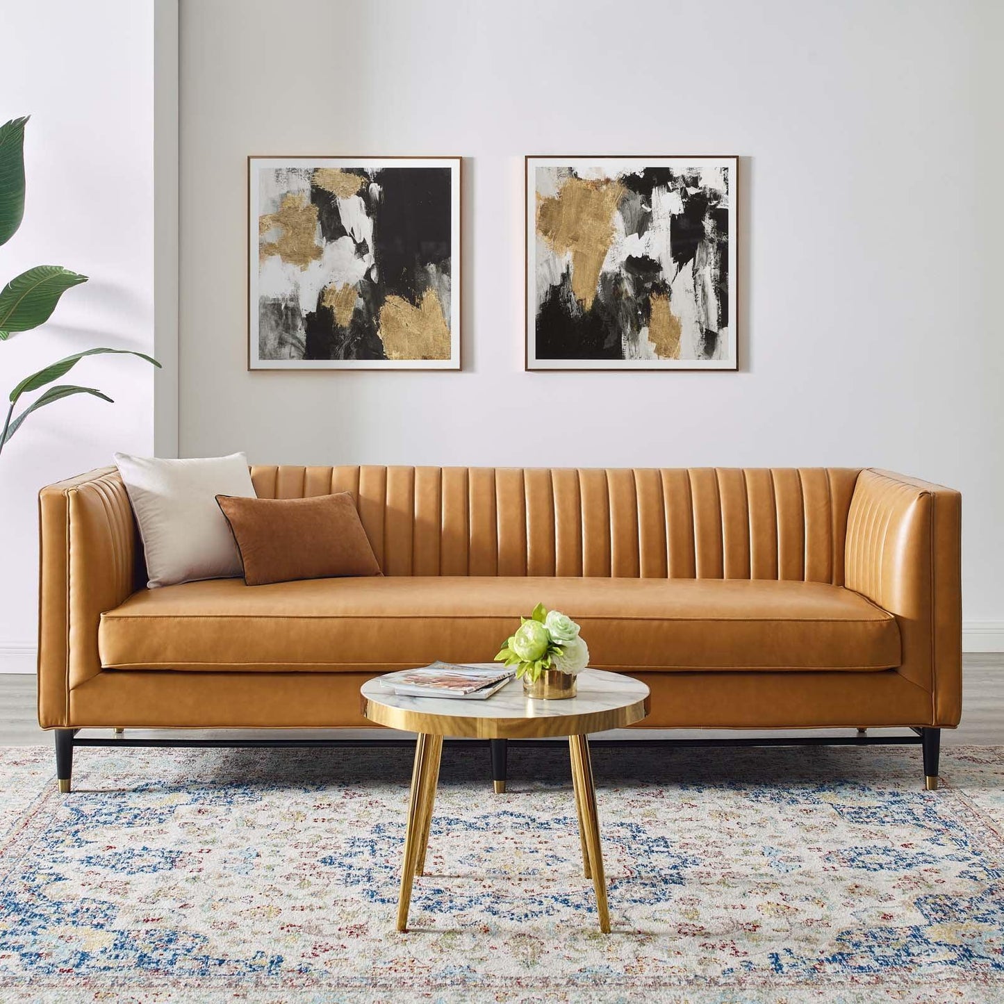 Modway Devote Channel Tufted Vegan Leather Sofa FredCo