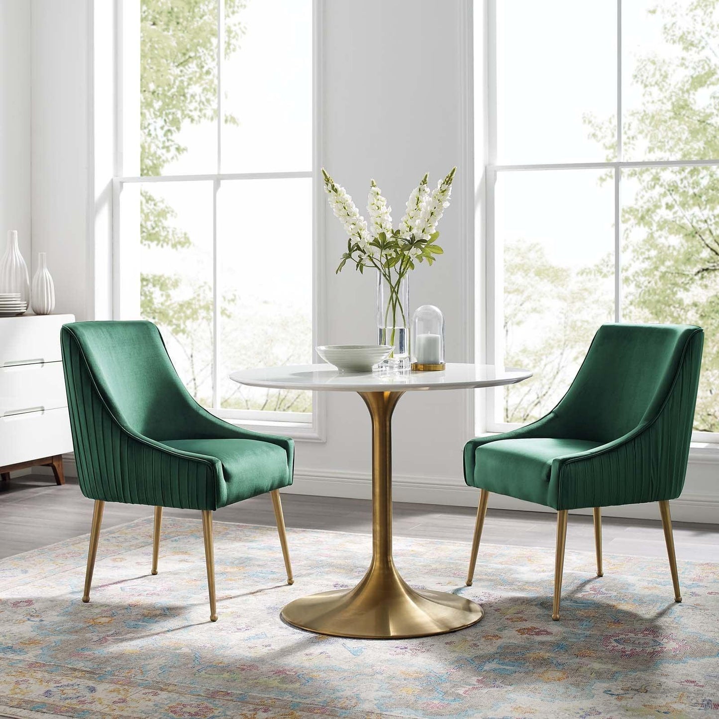 Modway Discern Pleated Back Upholstered Performance Velvet Dining Chair Set of 2 FredCo