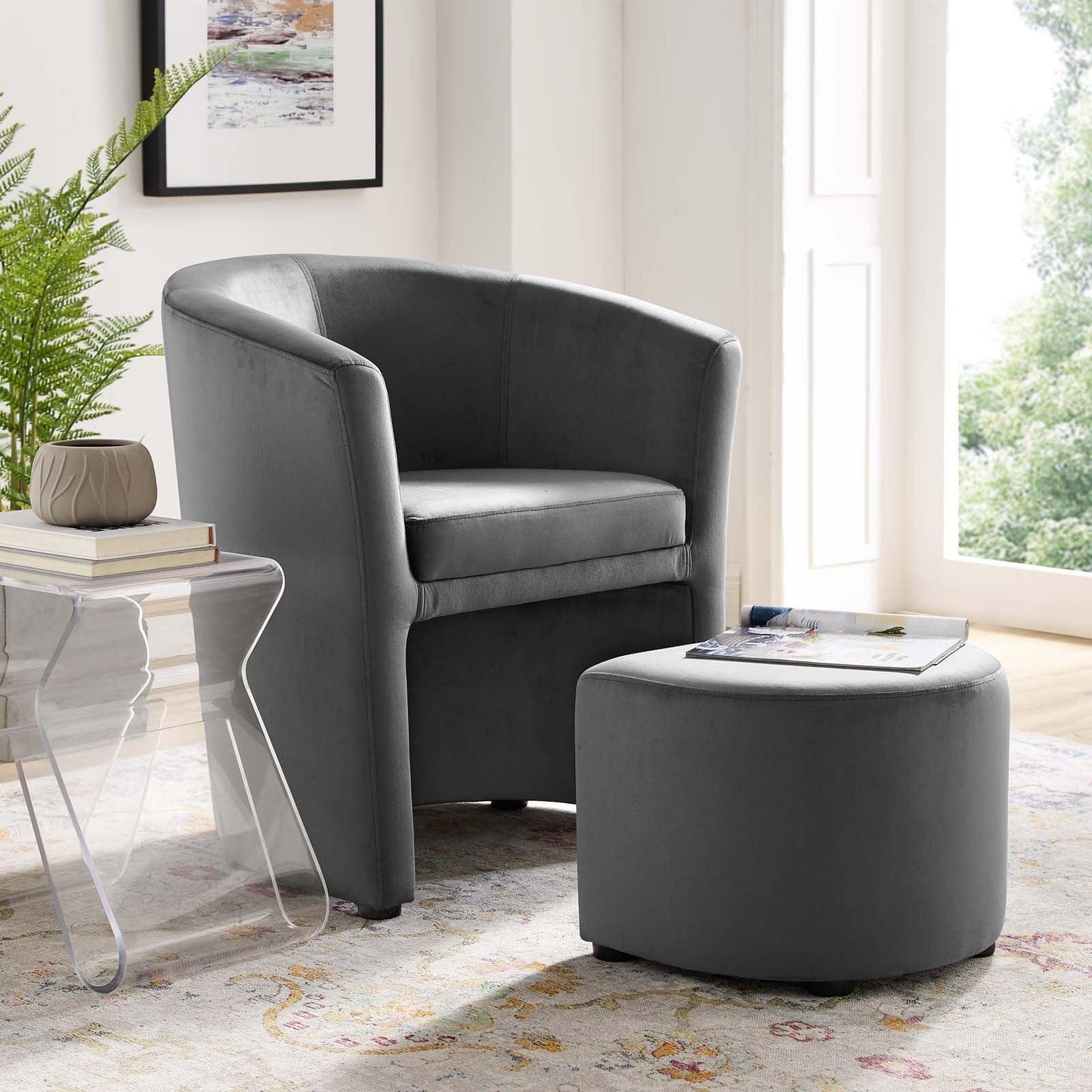 Modway Divulge Performance Velvet Arm Chair and Ottoman Set FredCo