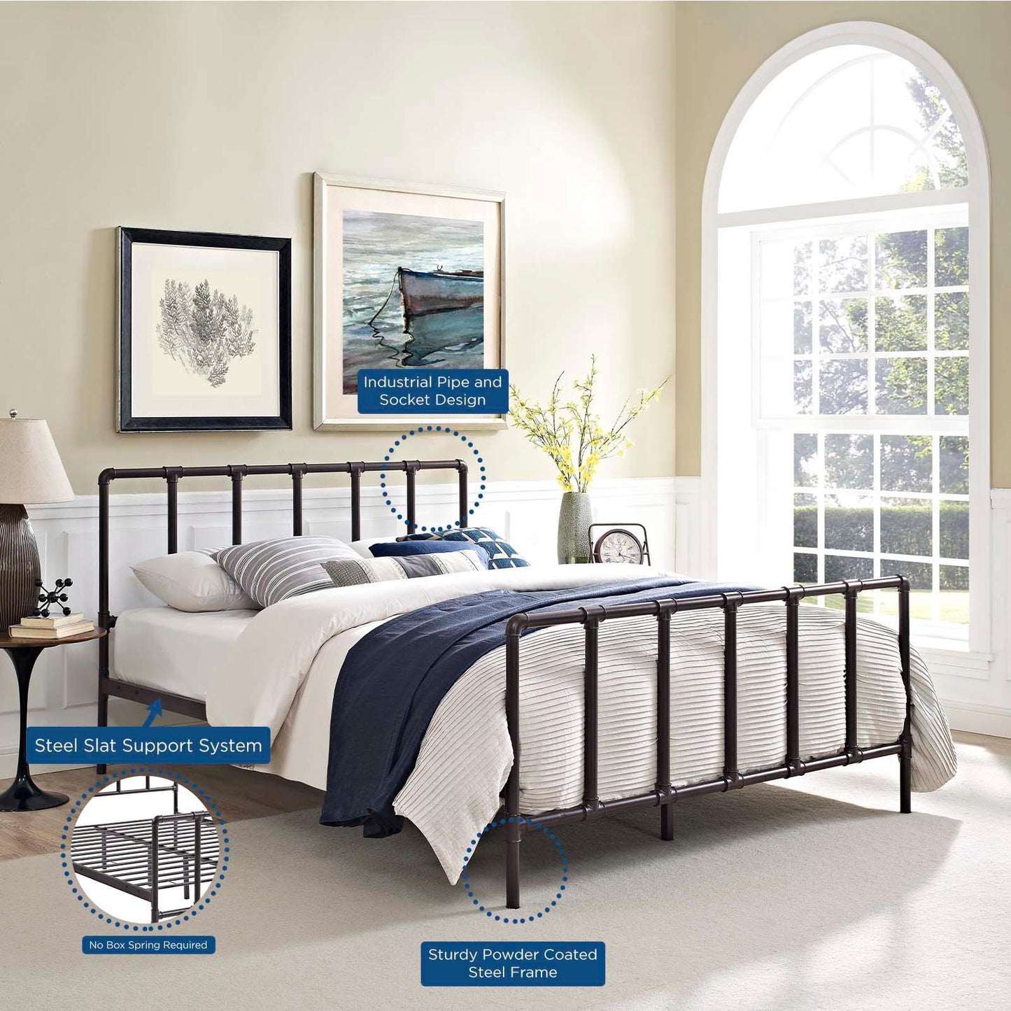 Modway Dower Queen Stainless Steel Bed FredCo